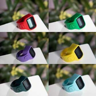 1pc/6pcs/8pcs/12pcs Electronic Manual Push Button Counter, Compact Mini Portable Ring Counter, Thumb Tally Counter, Suitable For Learning, Sports, Other Counting Activities, Finger Counter, Rosary Counter, Small Finger Wearable Counter, Ring Counter, Digital Counter, Convenient Finger Press Counter For Meditation, LED Counter For Sports, Yoga, Counting