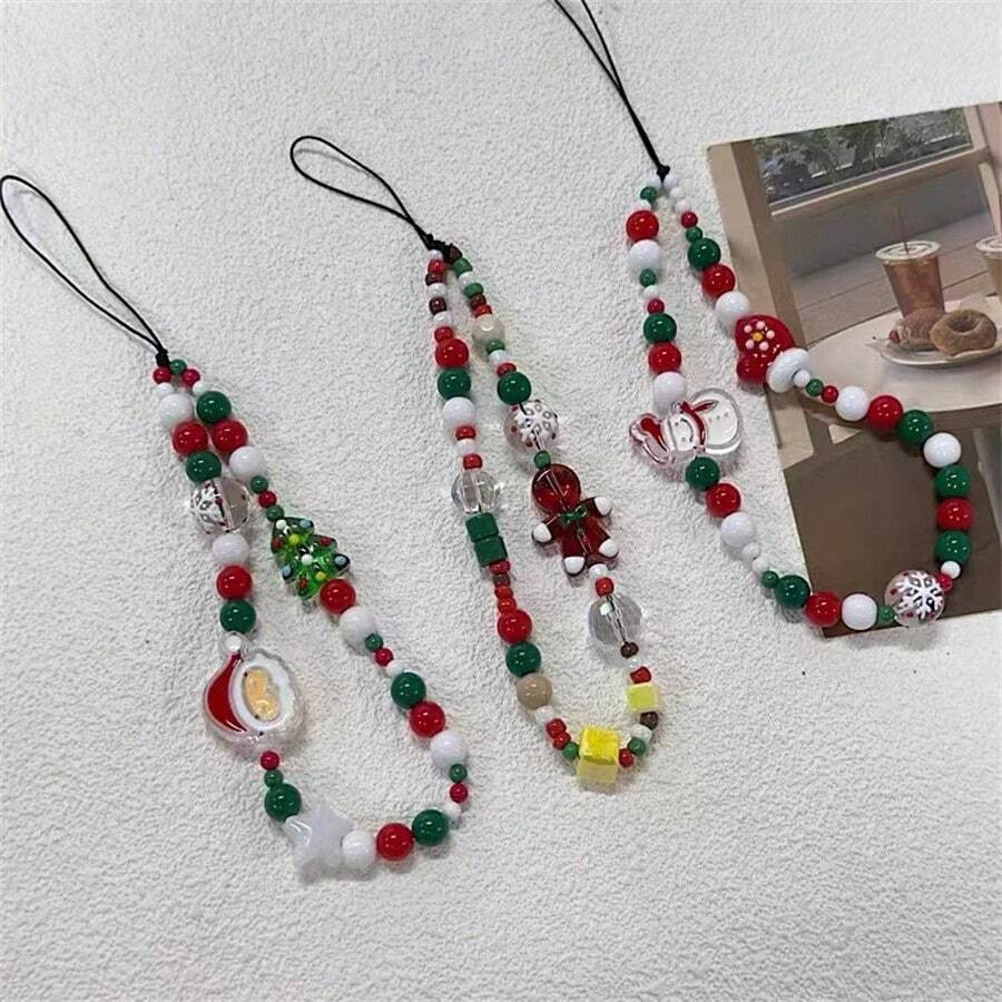 可爱串珠链手机挂绳，DIY 相机挂绳，小众手机吊坠配件 - 多色 - 查看 1