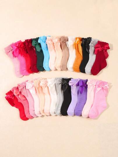 10 pares Calcetines de rodilla con estampado de mariposa para bebé, colores aleatorios, primavera/verano