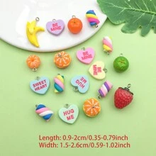30 piezas de encantos de resina simulados de frutas, donas, corazones y comida surtidos para hacer joyas artesanales, collares, pulseras o accesorios