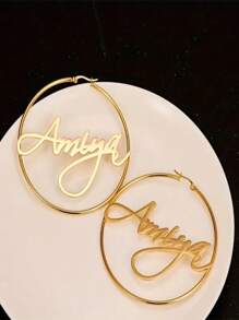 1 Cặp Vàng Bạc Nhiều Kiểu Tùy Chọn Tên Vòng Hoa Tai Bằng Thép Không Gỉ Thời Trang Phóng Đại Punk Cổ Điển Vàng Tên Vòng Hoa Tai Nữ Trang Sức Cá Nhân Quà Tặng Đám Cưới Phù Dâu Trang Sức Làm Thủ Công - Vàng(7cm) - Xem 5