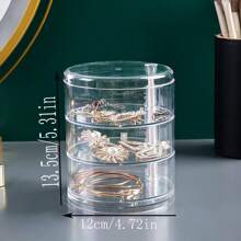 1 pieza Caja de joyas giratoria transparente multicapa aleatoria, almacenamiento a prueba de polvo para pendientes, collares y pulseras
