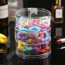 1 pieza Caja de joyas giratoria transparente multicapa aleatoria, almacenamiento a prueba de polvo para pendientes, collares y pulseras