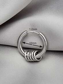 2 件朋克风格不锈钢丝圈形耳环，男女通用，日常佩戴 - 1對耳圈 - 查看 3