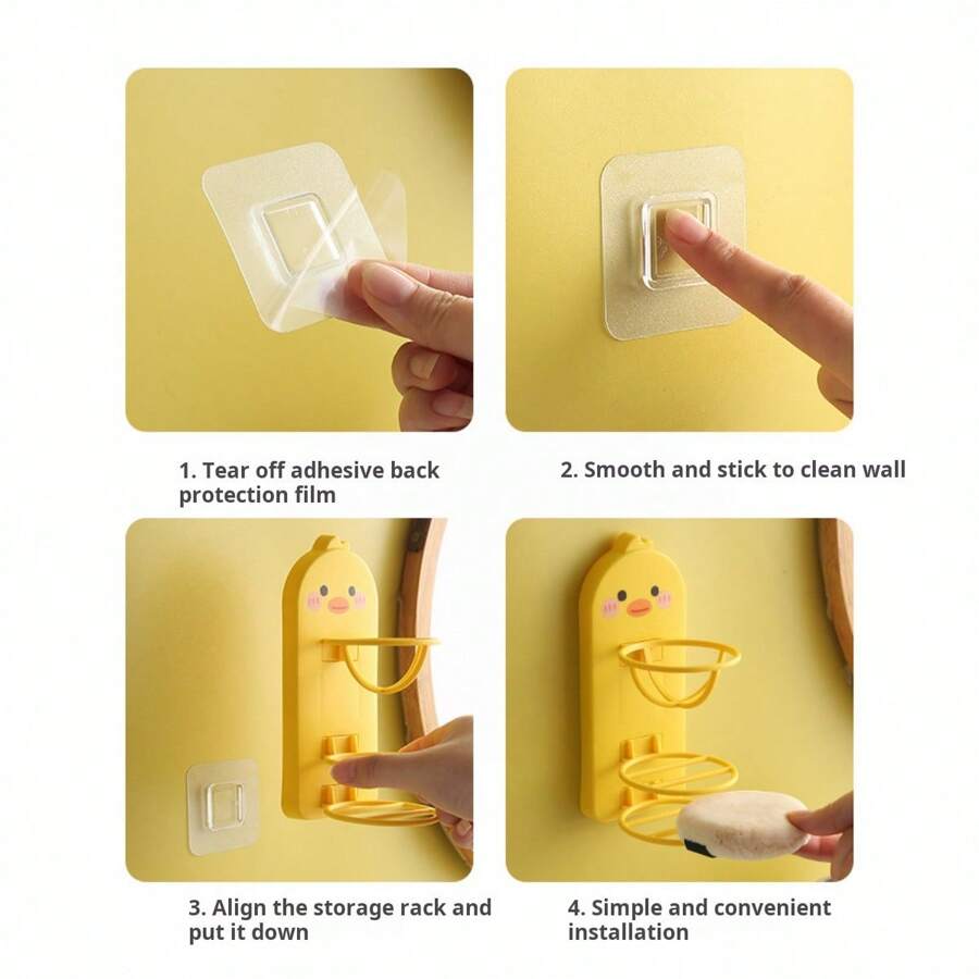 1pc Cute Cartoon Makeup Sponge Holder Rack, Wall Mounted Beauty Blender