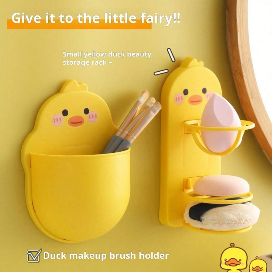 1pc Cute Cartoon Makeup Sponge Holder Rack, Wall Mounted Beauty Blender