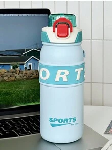 1pc Customized Name Vacuum Flask, Outdoor Large Capacity 22oz/650ml Straw Water Bottle, Stainless Steel - Multicolor - View 10