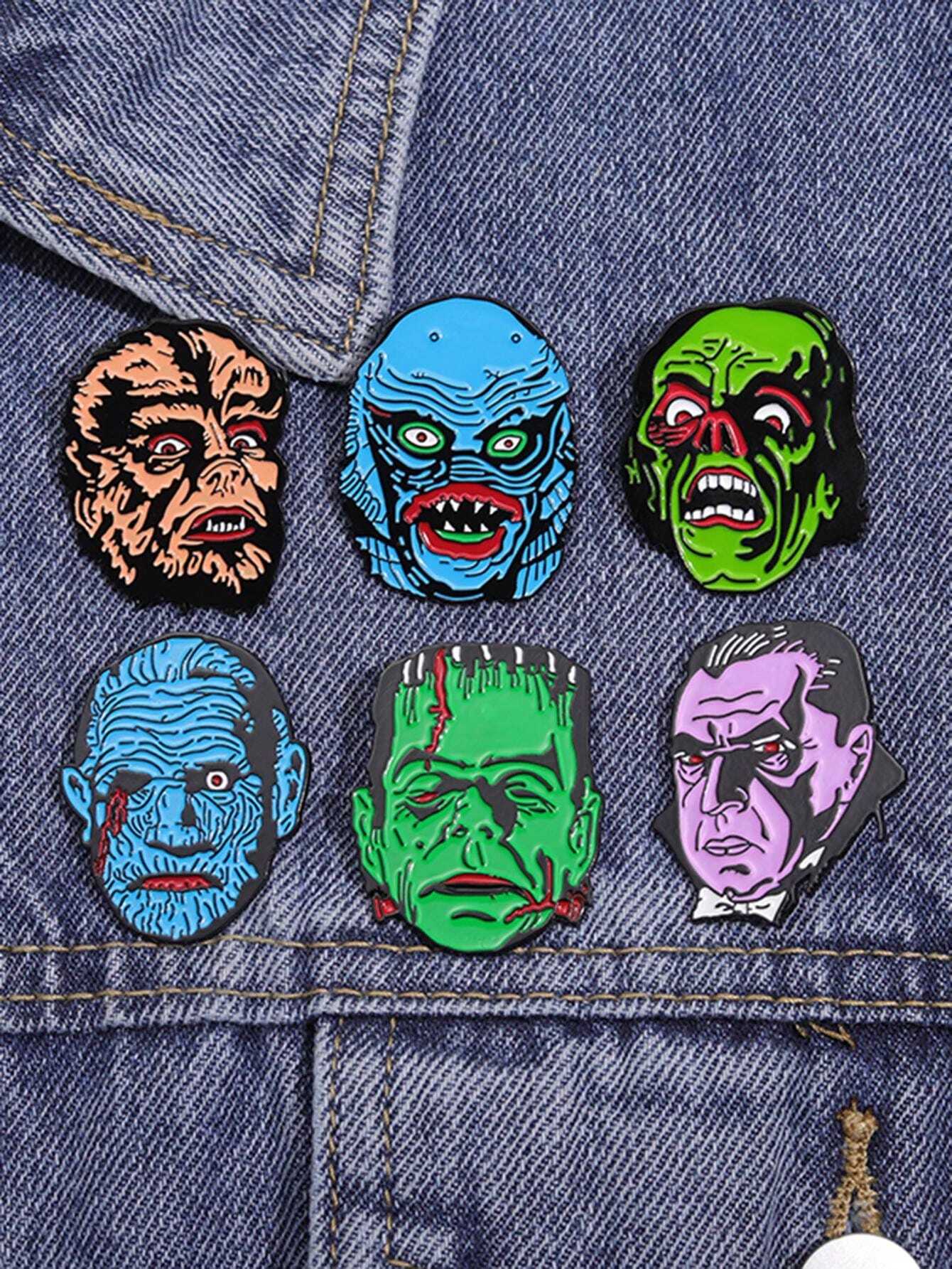 5pcs Cartoon Horror Brooch, Anime Character Badge Suitable For Men To