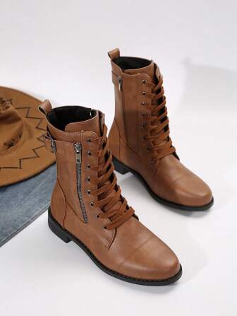 Fall/Winter 2025 Perfect With Dresses For Women,New Fashion Brown Chunky Heel Mid-Calf Boots For Women