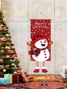 圣诞主题吊旗，复古乡村风格雪人装饰，49x110cm，适用于圣诞节门框、花园、客厅装饰，涤纶材质（注意：本产品不附带棍棒和绳索） - 彩色 - 查看 3