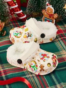 Cozy Thermal Lined Anti-Slip Christmas Clogs For Kids, Casual Comfort Wear, Autumn/Winter