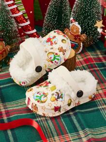 Cozy Thermal Lined Anti-Slip Christmas Clogs For Kids, Casual Comfort Wear, Autumn/Winter