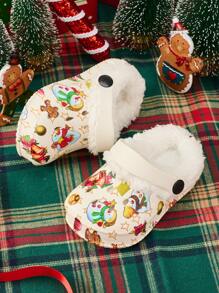 Cozy Thermal Lined Anti-Slip Christmas Clogs For Kids, Casual Comfort Wear, Autumn/Winter
