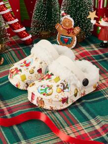 Cozy Thermal Lined Anti-Slip Christmas Clogs For Kids, Casual Comfort Wear, Autumn/Winter