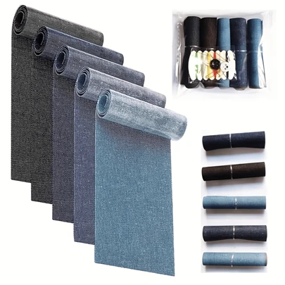 3 Rolls/5 Rolls Mini Denim Repair Patches, 8 X 50cm Adhesive Patches For Clothes, Self-Adhesive Patches For Adults & Kids (Dark Blue, Light Blue, Black) With Small Thread Card, Can Be Sewn And Iron-On, Suitable For July 4th, Mother's Day Gifts