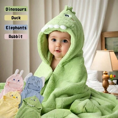 1 pieza Bata de baño con capucha de dibujos animados 3D de animales para bebés y niños pequeños de 1 a 6 años, de tela de poliéster, muy absorbente y suave, artículos esenciales para el baño de bebés