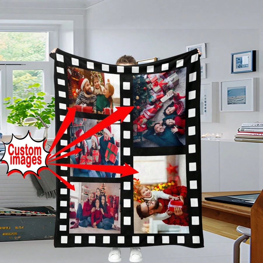 1-Pack, Custom Christmas Ambiance Flannel Blanket, Custom Couple And Family Photos, Personal Art Photos Or Custom Pet Photos And Text Are Perfect Gifts For Father's Day, Mother's Day Or Pet Lovers - Customized Pattern 02 - View 1