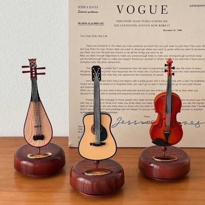 New Rotating Violin Music Box, Lute Ornament Creative Home Decor, Small Musical Instrument Gift Octagonal Wind-Up Music Box Birthday Gifts Graduation