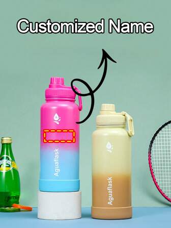 1pc Customized Name Vacuum Bottle, 32oz/1000ml Ultra-Large Capacity Outdoor Handheld Water Bottle, Stainless Steel Material Keeps Beverage Temperature Long-Lasting,Multi-Functional,Durable,Ornamental,Reusable,Exquisite,Stylish,High-Quality,Colorful,Modern,Custom,Personalized,Unique,Customized Cups