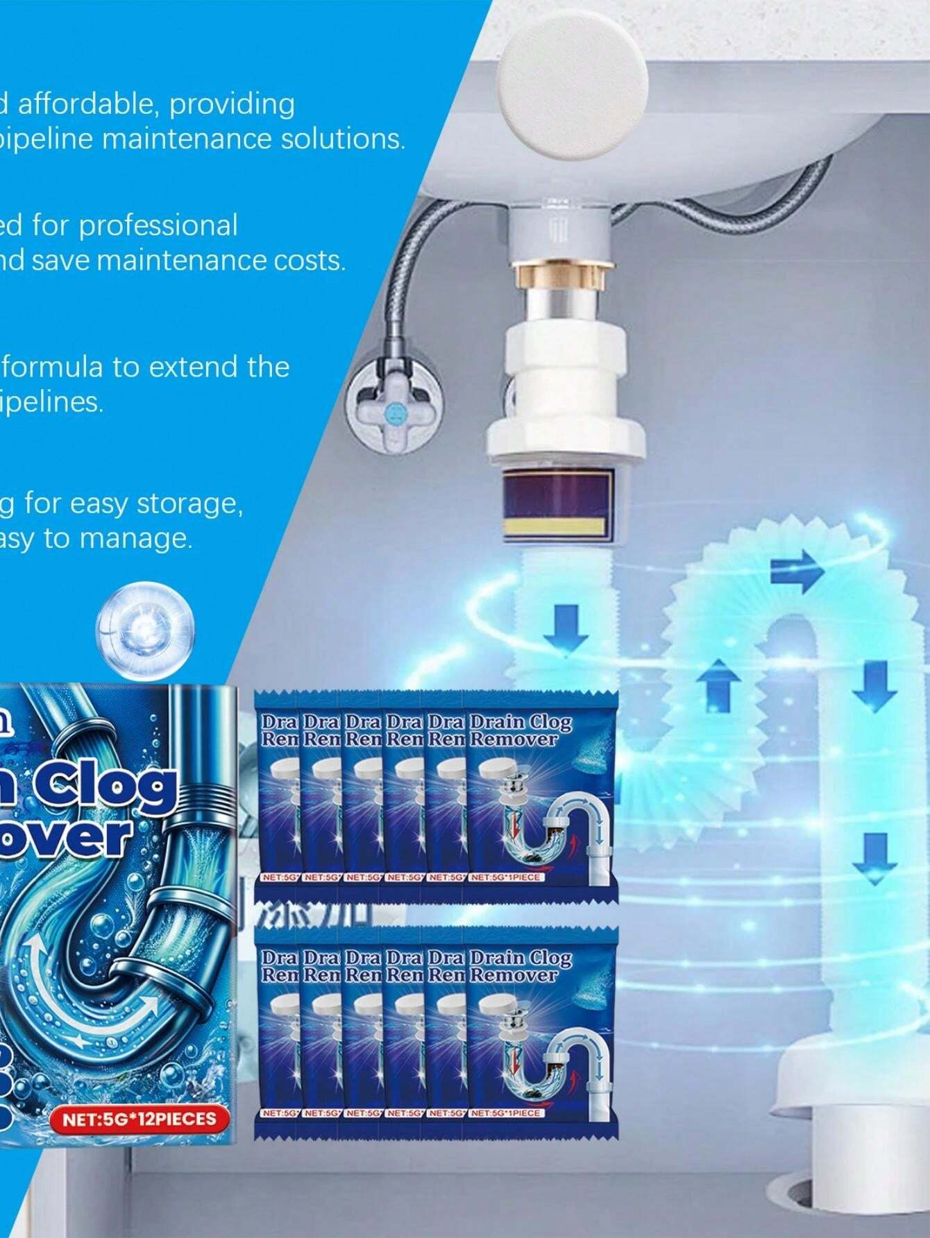 12pcs Drain Cleaner Effervescent Tablets, Dissolve Toilet, Sink And