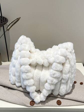 European And American Plush Tote Bag, Large Capacity, Elegant Quality, Solid Color Fashion Handbag For Women, Autumn/Winter 2024 New Arrival, Perfectly Matching With Fall Outfits Women