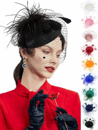 1pc Feather Fascinator Mesh Headband Tea Party Flower Fascinator Funeral Hats Bridal Wedding Veil For Women Mini Hats Tiny Hats Derby Hat Mini Top Hat Mini Cap