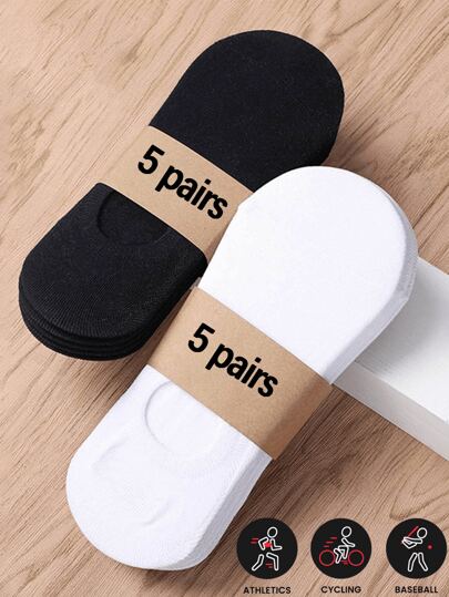 Sports Outdoor 5 Pairs Of Men's Socks, 5 Pairs Of White And 5 Pairs Of Black, Invisible Low Cut Socks, Suitable For 35-43, Couple Boat Socks