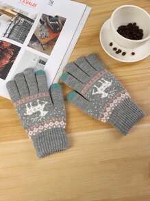 1 Đôi Găng tay len chống lạnh màn hình cảm ứng dày hình con nai dễ thương cho nam và nữ dùng khi đi xe đạp vào dịp Giáng sinh, mùa thu và mùa đông để giữ ấm cho ngón tay - Nhiều màu - Xem 2