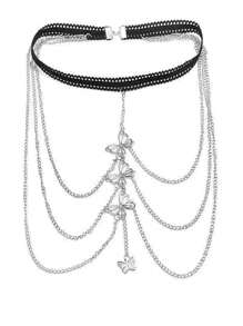 多层长蝴蝶性感弹力腿链，波西米亚风时尚链条女士身体首饰