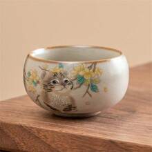 1 pieza Taza de té de cerámica de gatito al horno Ru, taza de porcelana Ru agrietada al azar, taza de propietario, juego de té de estilo chino kung fu, taza de té pequeña, decoración del hogar