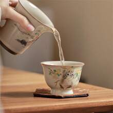 1 pieza Taza de té de cerámica de gatito al horno Ru, taza de porcelana Ru agrietada al azar, taza de propietario, juego de té de estilo chino kung fu, taza de té pequeña, decoración del hogar
