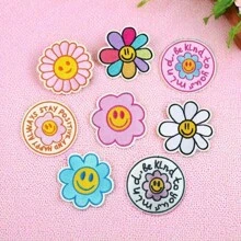 8 件装向日葵和脸部 DIY 刺绣贴片贴纸，适用于夹克、牛仔裤、衬衫、卡车司机帽 - DIY 工艺贴花