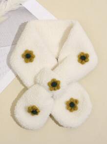 1pc Kids Floral Fleece Neck Warmer, Outdoor Cold-Proof Scarf For Winter