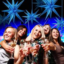 2个海军蓝星形气球，14角星爆破气球，22英寸星爆气球，尖角星形铝箔气球，大型派对装饰铝箔气球 - 深藍 - 查看 7