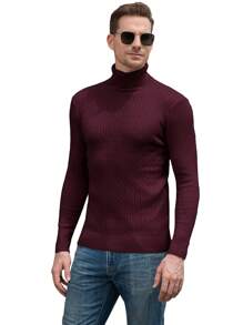 Men's Slim Fit Turtleneck Sweater, Soft Ribbed Knitted Patterned Long Sleeve Casual Base Layer