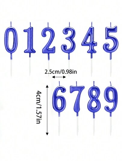 金色、银色、蓝色、黑色可爱小数字0-9生日、周年纪念、1岁生日蛋糕装饰蜡烛