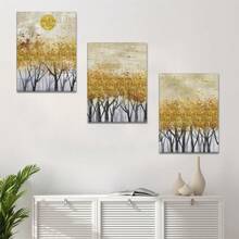 3 件无框墙面艺术帆布印刷品 - 秋叶黄树图片绘画 - 现代墙壁艺术品可作为礼物浴室客厅家庭办公室装饰 - 彩色 - 查看 9