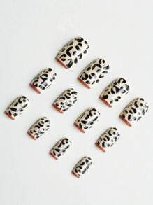 Bộ 24 móng tay giả vuông ngắn mới, bộ móng tay giả acrylic họa tiết da báo phong cách Châu Âu & Mỹ, 1 giũa móng, 1 gel pha lê, thích hợp cho tiệc tùng, sinh nhật, đám cưới cho bé gái & phụ nữ - Nhiều màu - Xem 2