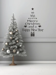 Pegatina de pared navideña - "Le deseamos una Feliz Navidad y un Próspero Año Nuevo" - Diseño de caja de regalo y estrella festiva - Tamaño 20x26 pulgadas de vinilo - Decoración navideña perfecta para el hogar, la sala de estar, el dormitorio y la entrada