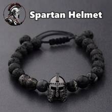 Brazalete de casco de hombre, brazalete espartano, brazalete de gladiador, brazalete de guerrero de piedra natural ajustable macramé