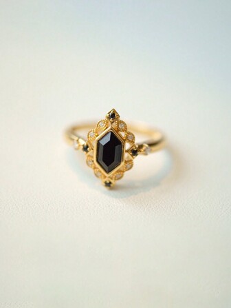 1 pieza Anillo de plata de ley 925 con gema sintética geométrica negra vintage y circonita, adecuado para uso diario de mujeres, joyería para fiestas y vacaciones, regalo