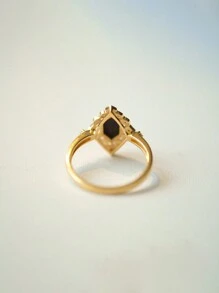 1pc Vintage Luxurious Geometric Black Synthetic Gemstone & Zirconia 925 Sterling Silver Ring, Suitable For Women Daily Wear, Holiday & Party Jewelry Gift