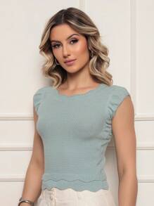 ONLYONE - JAPANESE MODAL SLEEVE CROPPED TOP WITH WAVE DETAIL HEM -  FIMINAS TOPS KNIT TOPS - Pastel Blue - View 5