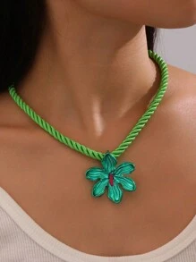 1 件时髦珠宝彩色绳花吊坠项链女士秋冬新款女士项链配饰 - 彩色 - 查看 9