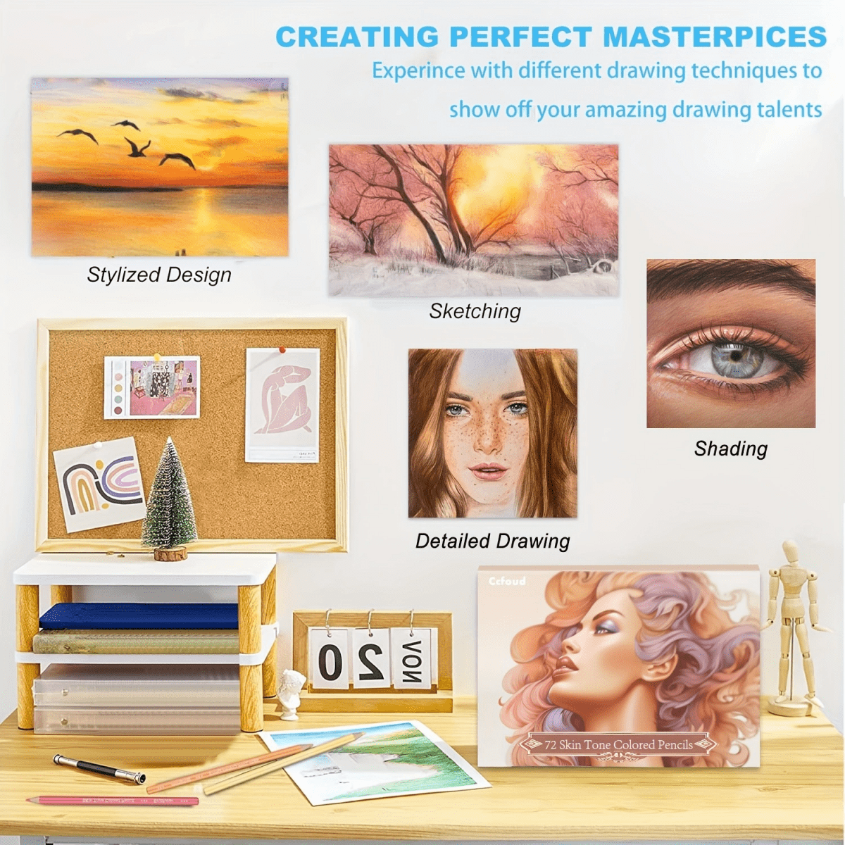 Ccfoud Professional Colored Drawing Pencil Set, 72 Colors In A Set