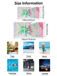250gsm 超细纤维风景树叶艺术油画印花沙滩垫和瑜伽垫，防晒披肩毯，适合旅行、露营、游泳、野餐，70*140 浴巾/沙滩巾，1 件或 90*180 浴巾/沙滩巾，1 件夏季旅行，度假海滩必需品 - 粉色 - 查看 3