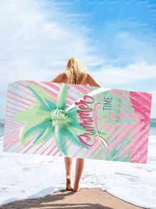 250gsm 超细纤维风景树叶艺术油画印花沙滩垫和瑜伽垫，防晒披肩毯，适合旅行、露营、游泳、野餐，70*140 浴巾/沙滩巾，1 件或 90*180 浴巾/沙滩巾，1 件夏季旅行，度假海滩必需品 - 粉色 - 查看 2