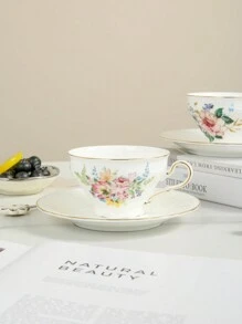 1 Conjunto Xícara e Pires de Café Cerâmica Retrô Francesa, Adequado para Uso Doméstico, Hotel, Café, Presente