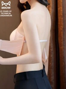 Áo ngực không dây Miiow dành cho nữ, quần lót liền mạch hở lưng vô hình, áo ngực nâng ngực cho ngực nhỏ, kiểu dáng mỏng - Màu be - Xem 2