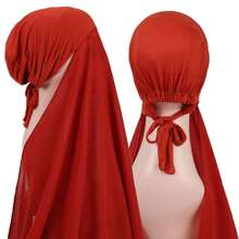 1 pièce Hijabs prêts à porter instantané, foulard à capuche en mousseline de soie de couleur unie pratique pour femmes, accessoires de abaya à porter quotidiennement sous un bonnet voilé